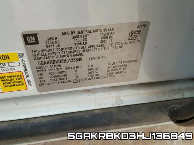 5GAKRBKD3HJ136849 фото 2