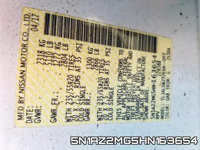 5N1AZ2MG5HN163654 фото 2