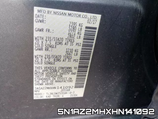 5N1AZ2MHXHN141092 фото 2