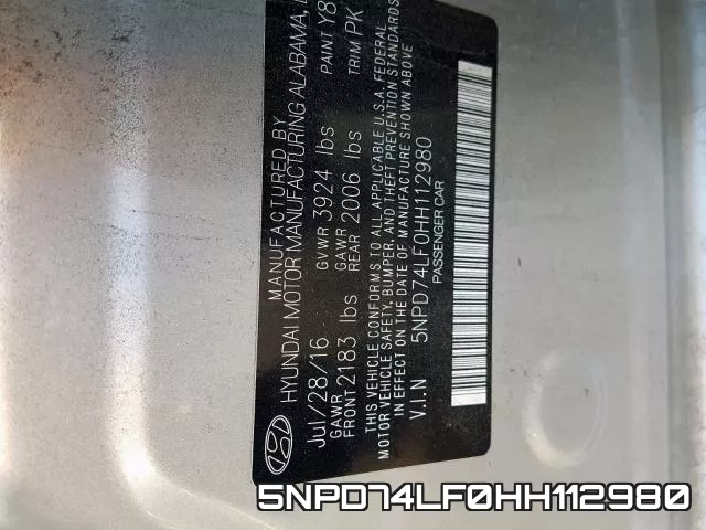 5NPD74LF0HH112980 фото 2
