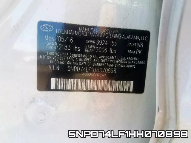 5NPD74LF1HH070898 фото 2