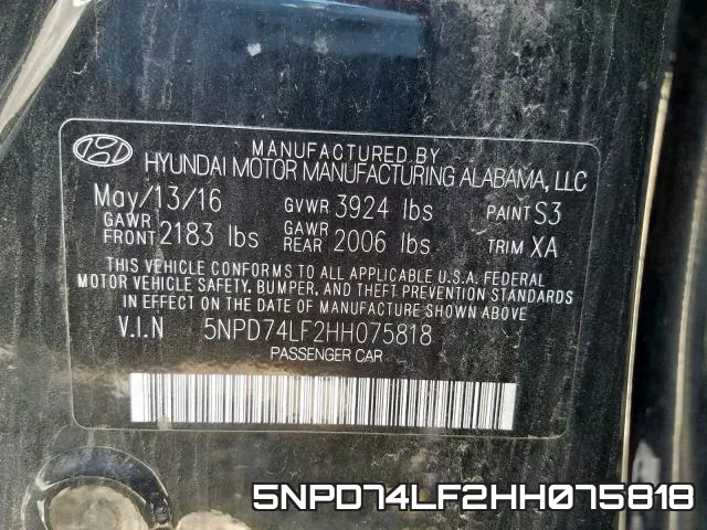 5NPD74LF2HH075818 фото 2