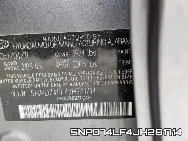 5NPD74LF4JH281714 фото 2