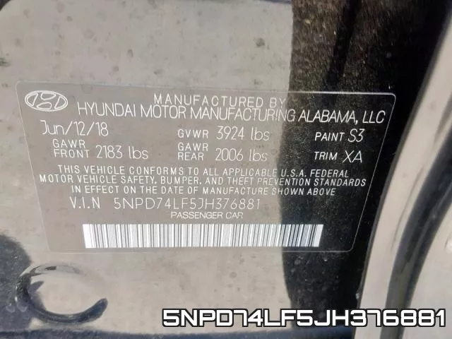 5NPD74LF5JH376881 фото 2