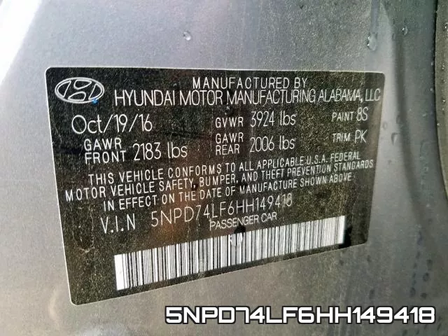 5NPD74LF6HH149418 фото 2