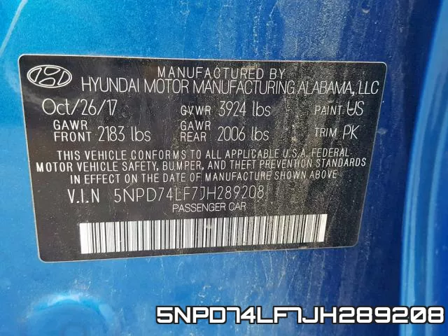 5NPD74LF7JH289208 фото 2