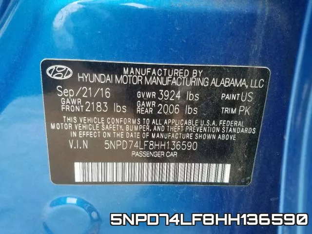 5NPD74LF8HH136590 фото 2