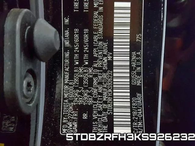 5TDBZRFH3KS926232 фото 2