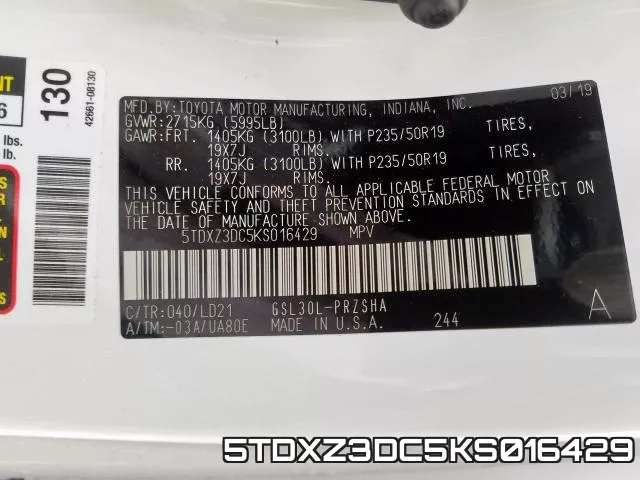 5TDXZ3DC5KS016429 фото 2