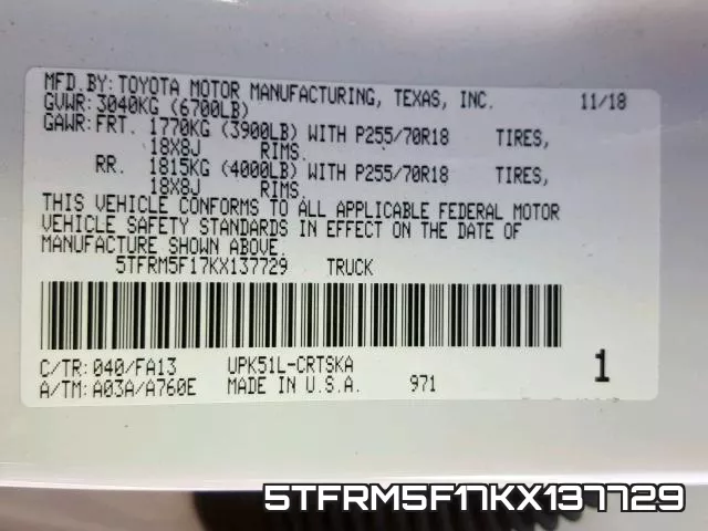 5TFRM5F17KX137729 фото 2