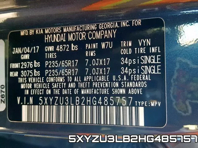 5XYZU3LB2HG485757 фото 2