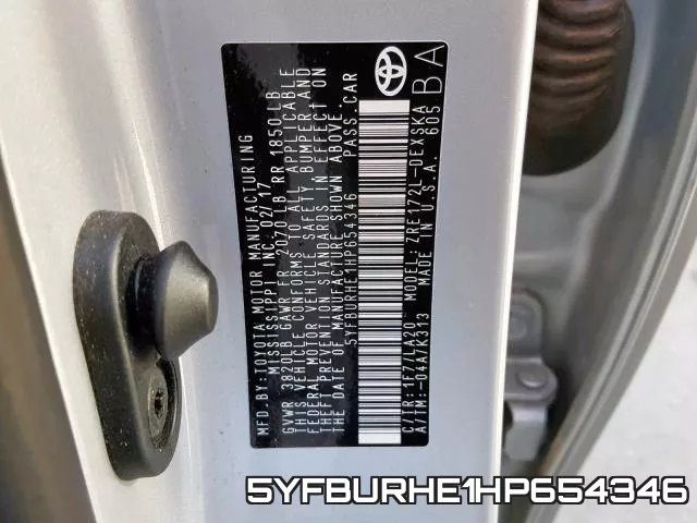 5YFBURHE1HP654346 фото 2