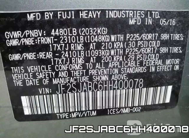 JF2SJABC6HH400078 фото 10