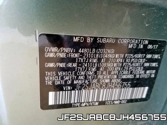 JF2SJABC8JH456755 фото 2