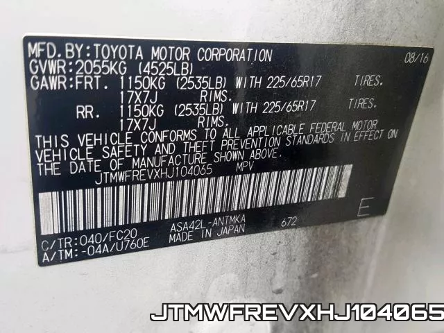JTMWFREVXHJ104065 фото 2