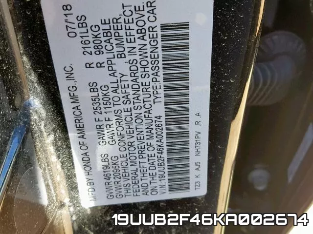 19UUB2F46KA002674 фото 2