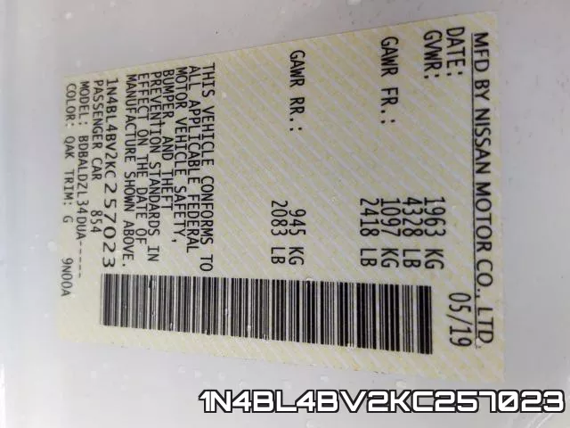 1N4BL4BV2KC257023 фото 2