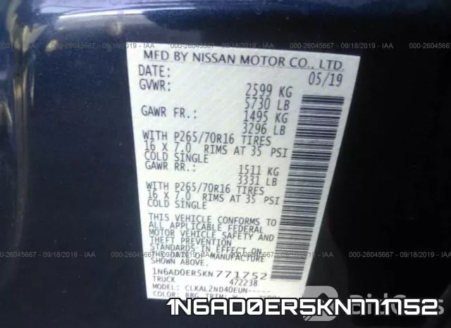 1N6AD0ER5KN771752 фото 10