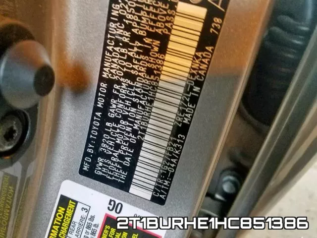 2T1BURHE1HC851386 фото 2