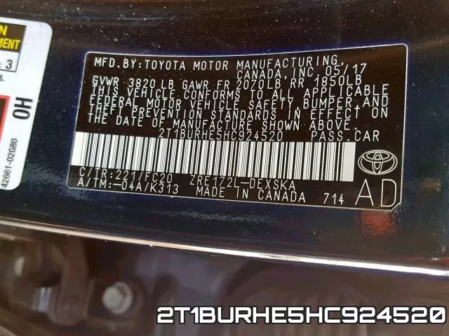 2T1BURHE5HC924520 фото 2