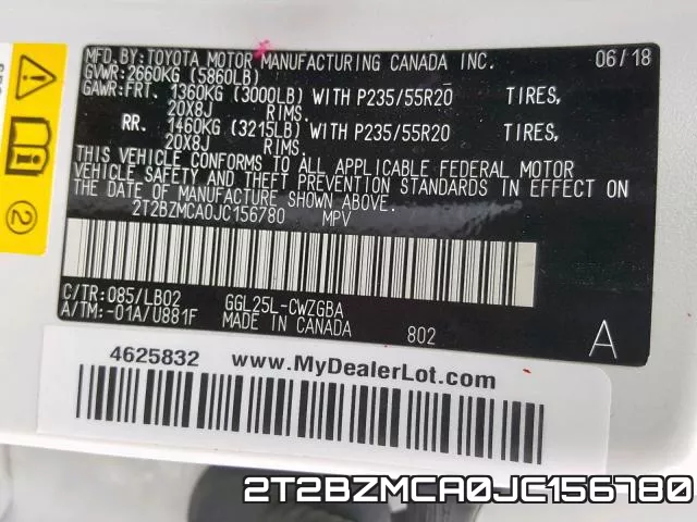 2T2BZMCA0JC156780 фото 2