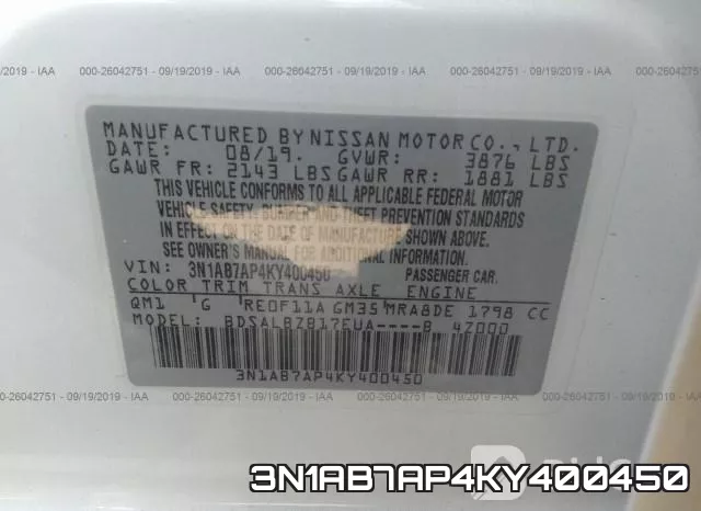 3N1AB7AP4KY400450 фото 10