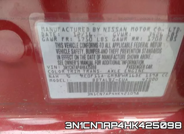 3N1CN7AP4HK425098 фото 10