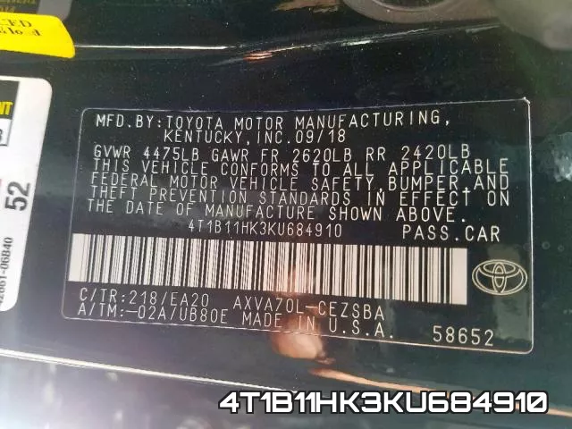 4T1B11HK3KU684910 фото 2