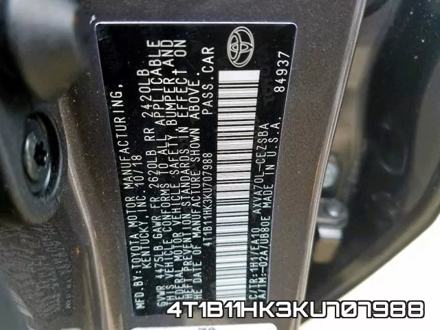 4T1B11HK3KU707988 фото 2