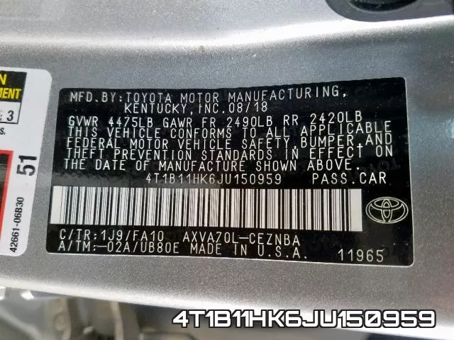 4T1B11HK6JU150959 фото 2
