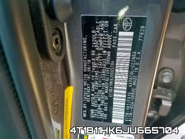 4T1B11HK6JU665704 фото 2