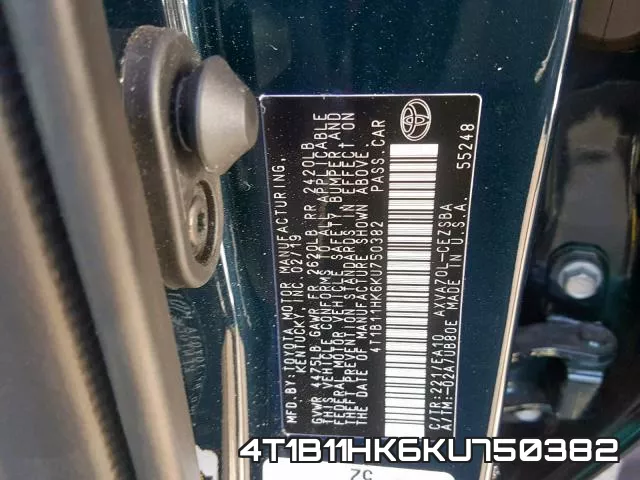4T1B11HK6KU750382 фото 2