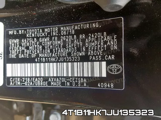 4T1B11HK7JU135323 фото 2