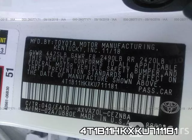 4T1B11HKXKU711181 фото 10
