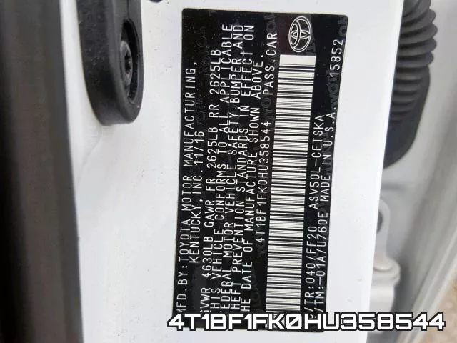 4T1BF1FK0HU358544 фото 2