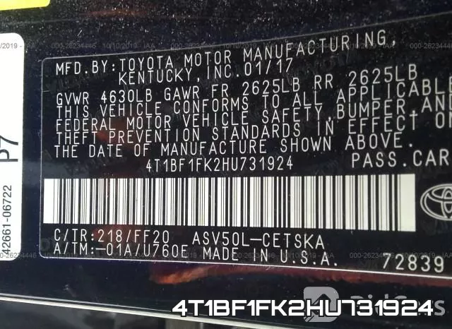 4T1BF1FK2HU731924 фото 9