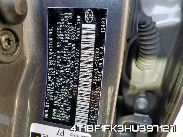4T1BF1FK3HU397127 фото 2