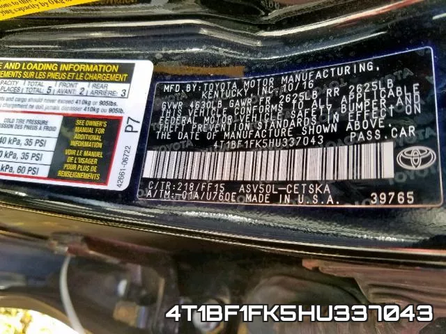 4T1BF1FK5HU337043 фото 2