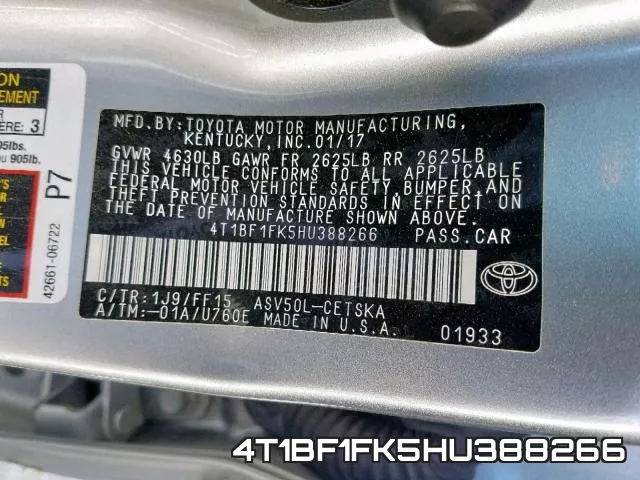 4T1BF1FK5HU388266 фото 2