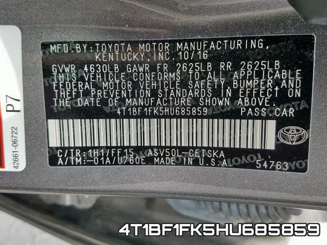 4T1BF1FK5HU685859 фото 2