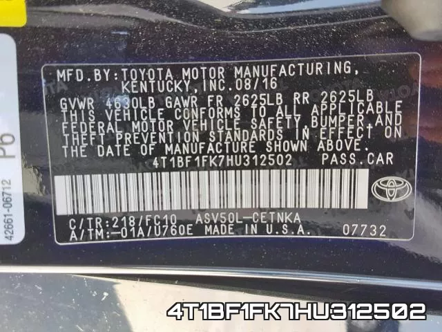 4T1BF1FK7HU312502 фото 2