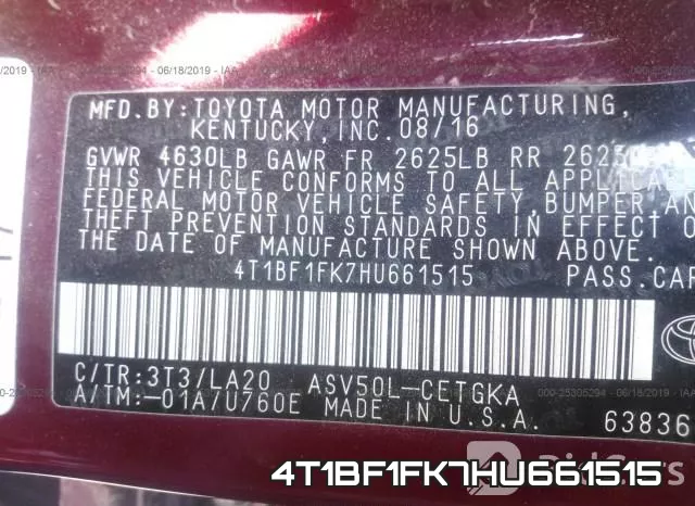 4T1BF1FK7HU661515 фото 10