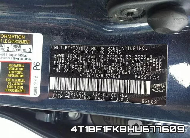 4T1BF1FK8HU677609 фото 10