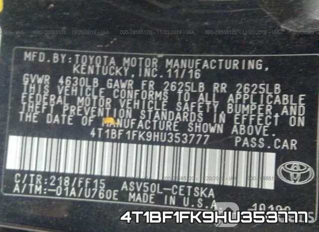 4T1BF1FK9HU353777 фото 10