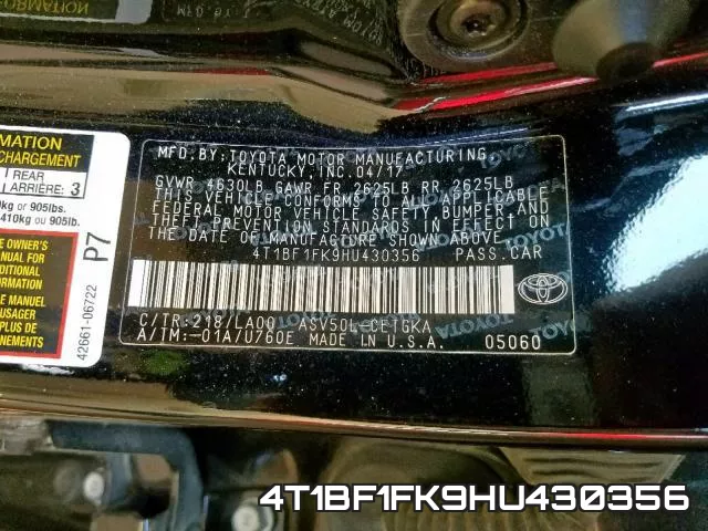 4T1BF1FK9HU430356 фото 2