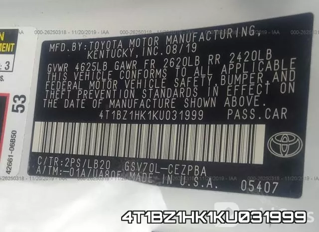 4T1BZ1HK1KU031999 фото 10