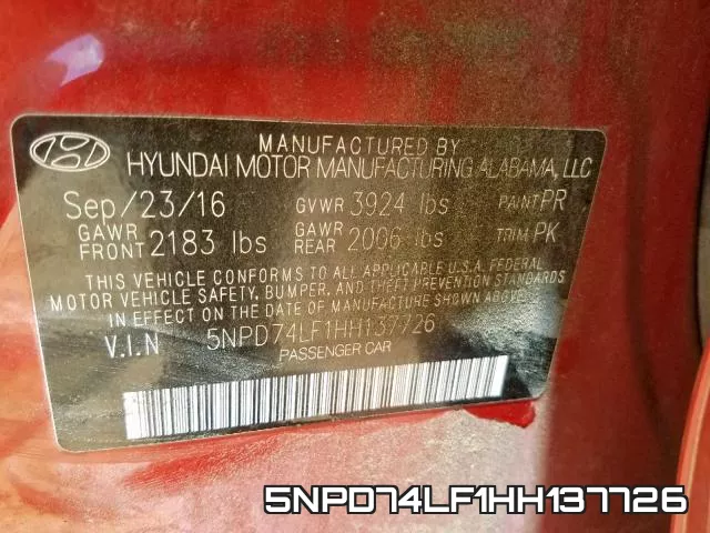5NPD74LF1HH137726 фото 2