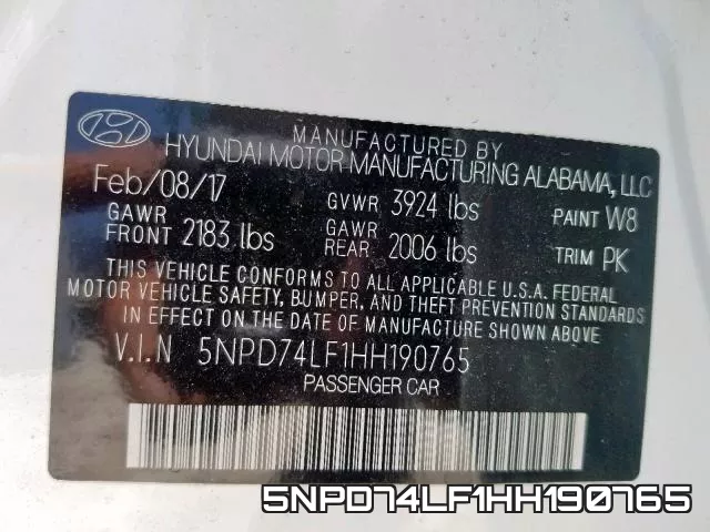 5NPD74LF1HH190765 фото 2