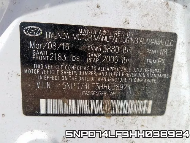 5NPD74LF3HH038924 фото 2