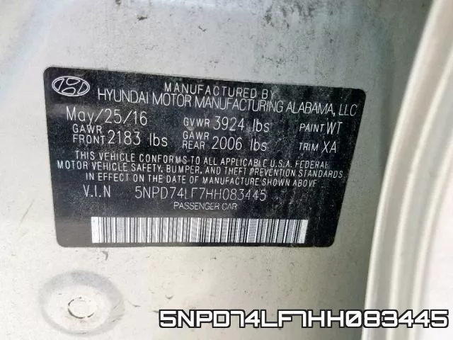 5NPD74LF7HH083445 фото 2